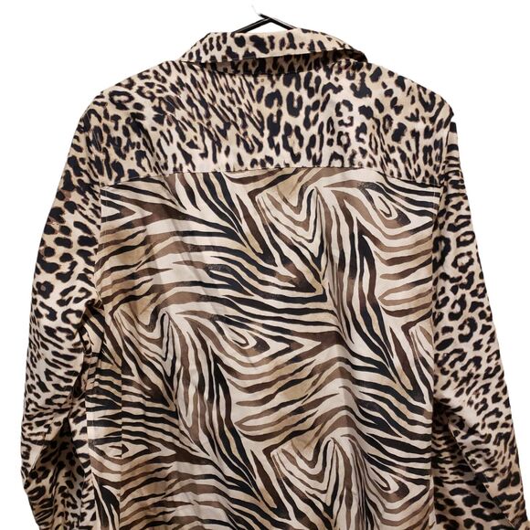 Chico's Sz 3 LS Button Up Animal Cheetah Zebra Print 100% Cotton Blouse - Picture 4 of 10